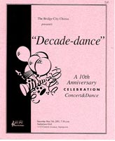 Program for the 10th anniversary concert of Saskatoon's Bridge City Chorus. May 5, 2001.