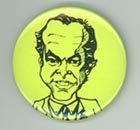 Button featuring Premier Grant Devine prepared by Gays and Lesbians at the University of Saskatchewan (GLUS) to advertise their Bankrobbers' Ball 1988.